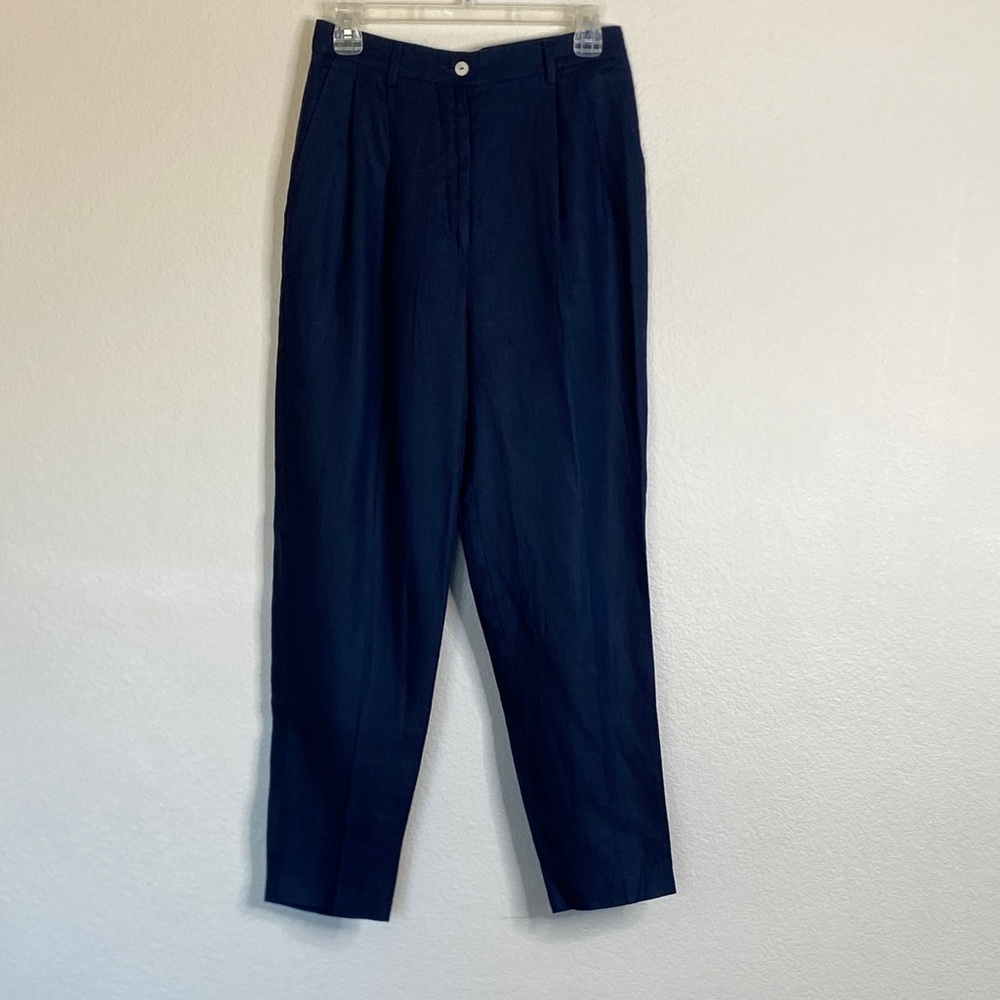 United Colors of Benetton navy pleated linen slacks trousers vintage Sz 44 US 8
